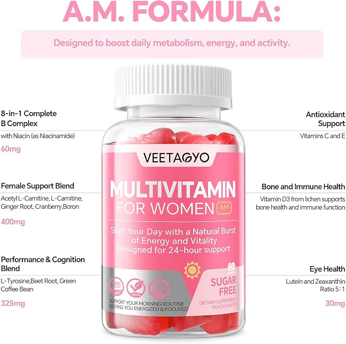 Multivitamin for Women AM &amp PM - Melatonin Free with w/Algae CalciumOmega-3Vitamin D3K2Magnesium for Energy &amp RelaxationRestSkinHair Support - Sugar Free 24-Hour Support Vegan120 Coun
