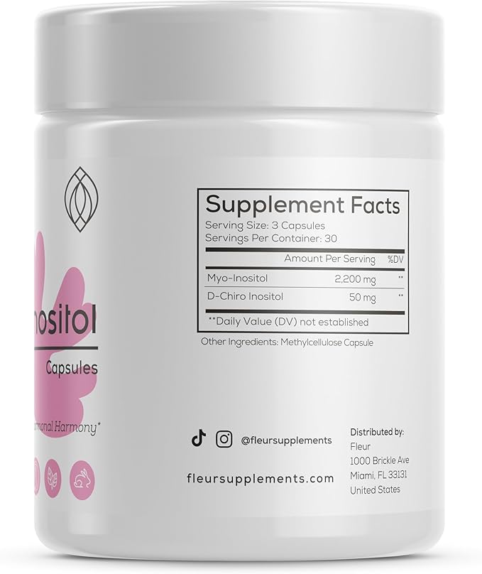 FLEUR Myo-Inositol &amp D-Chiro Inositol Capsules Hormone Balance and Ovarian Function Support for Women Regulates Menstrual Cycle Non-GMO &amp Vegan 90 Capsules