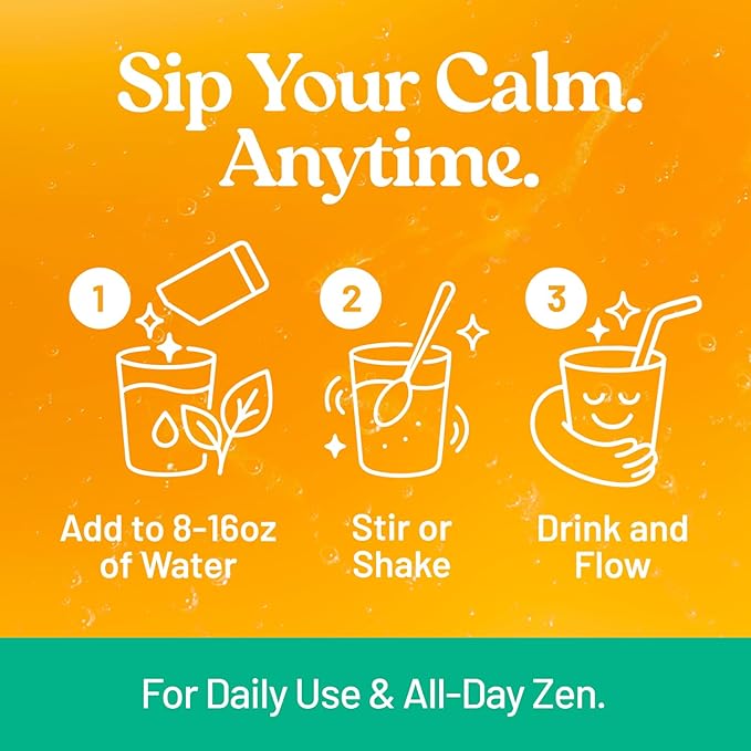 Third Nature Calming Drink Powder Jar with Magnesium Glycinate GABA L-Theanine &amp Reishi Mushroom - Adaptogenic Sugar Free Blend - Third Party Tested Non-GMO - Peach Mango Flavor - 30 Servings