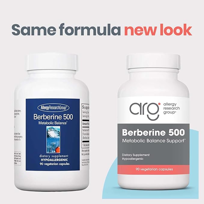 Allergy Research Group Berberine 500mg Supplement - Multi-Faceted Metabolic Support Supports Healthy Cholesterol Indian Barberry Root Hypoallergenic Vegetarian Capsules - 90 Count