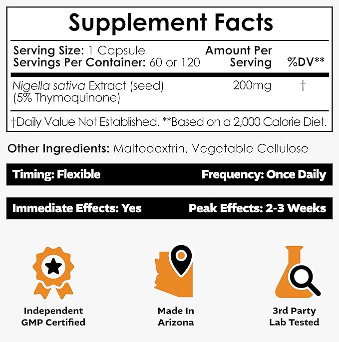 Nootropics Depot Nigella Sativa Extract Capsules | 200mg | 120 Count | Minimum 10% Thymoquinone Content | Black Seed Oil Extract | Supports Brain Health Memory Liver Health and Immune Function
