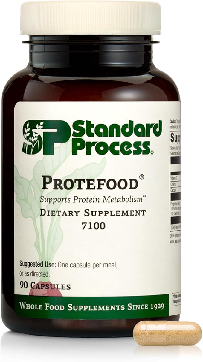 Standard Process Protefood - Protein Metabolism Support Supplement - Aids Bone &amp Immune Health - Whole Food-Based Supplement for Cellular Health Support - Includes Calcium &amp Vitamin C - 90 Cap