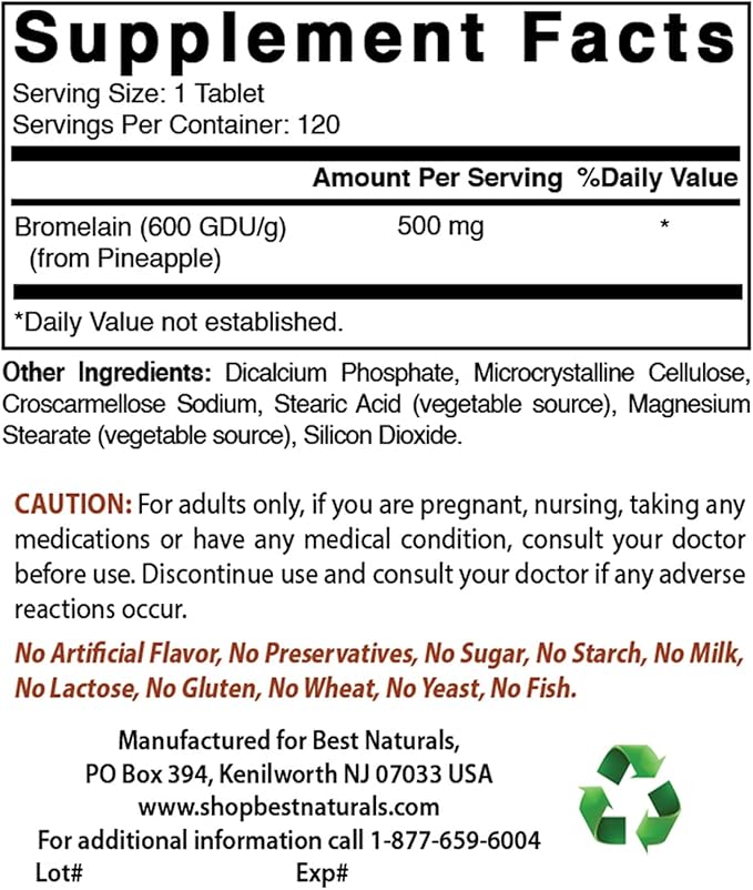 Best Naturals Bromelain 500 mg &amp Quercetin 1000 mg