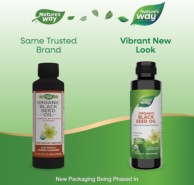 Nature's Way Organic Black Seed Oil Supports Antioxidants Pathways* Cold-Pressed Vegan Gluten Free 8 fl oz (Packaging May Vary)