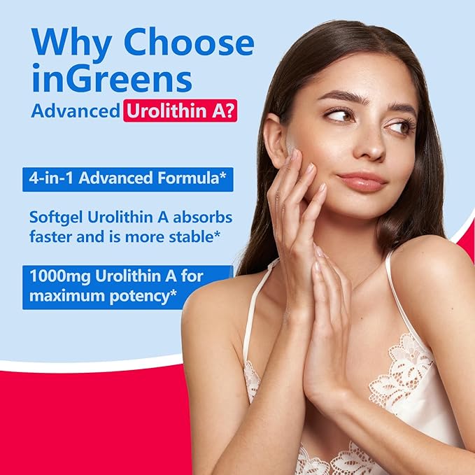 inGreens Urolithin A 1000mg with NAD+ 300mg CoQ10 200mg and Trans-Resveratrol 200mg Supplement 60 Softgels