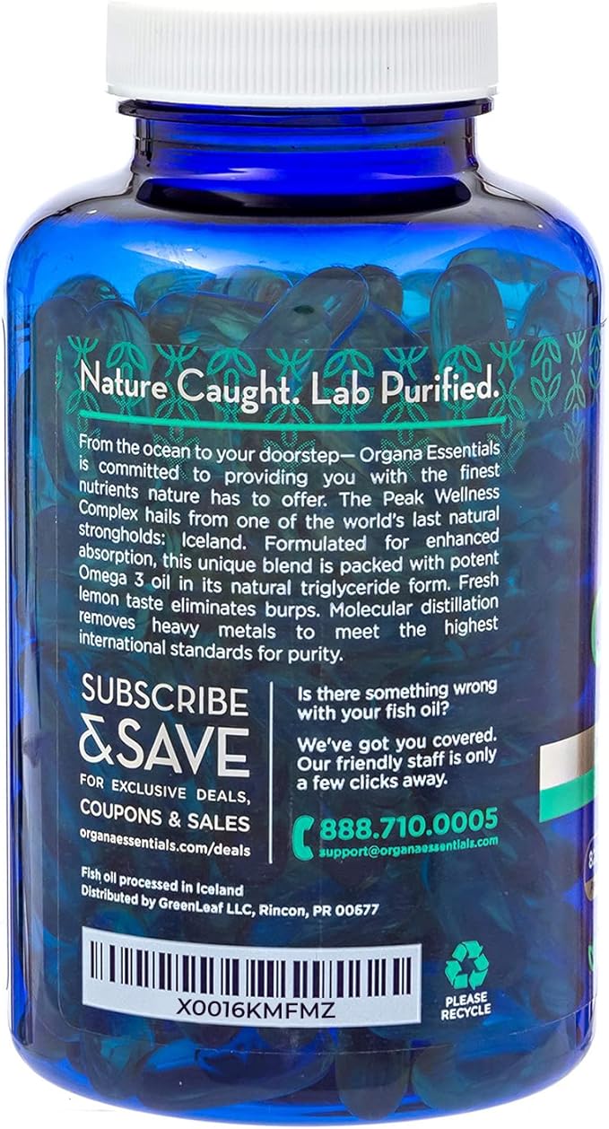 Omega 3 Fish Oil 2000 mg - High EPA 820 mg + DHA 620 mg - 180 Triple Strength Burpless Lemon Flavored Softgels