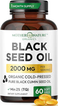 Black Seed Oil Capsules 2000mg Per Serving Organic Cold Pressed Black Cumin High TQ Immune &amp Joint Support 60 Count
