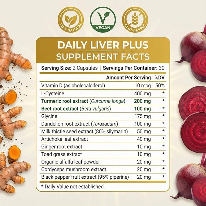 Daily Liver Plus Liver | 60 Capsules Liver Cleanse Detox &amp Support Supplement with Milk Thistle Dandelion Turmeric Artichoke for Enhanced Liver Health &amp Repair - Ideal for Daily Use