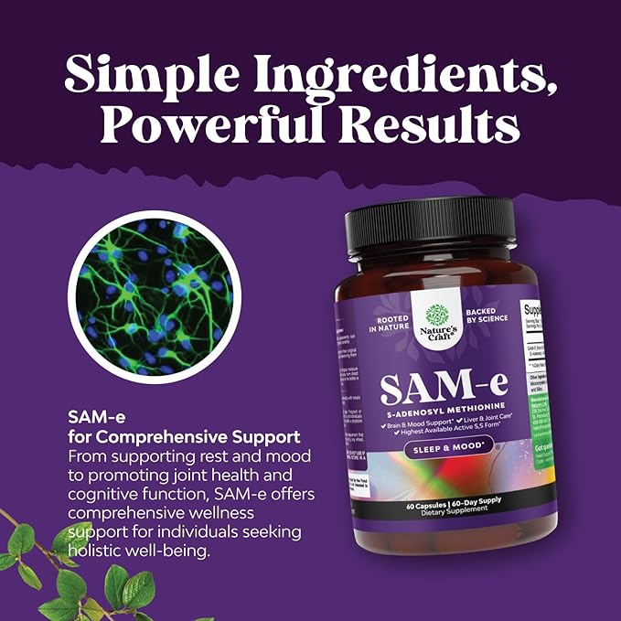 Bundle of Nootropic Brain Supplement - Mental Health &amp Clarity with VIT A B6 Riboflavin Niacin Thiamin Folate and Sam-E 200mg Mood Support Supplement - S-Adenosyl Methionine for Natural Relaxing M