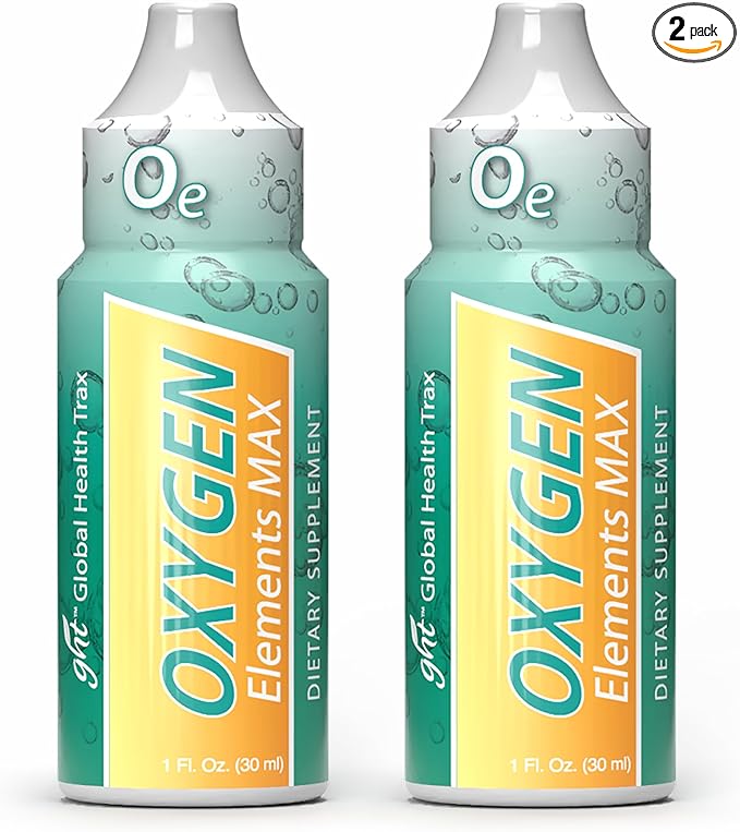 GHT Oxygen Elements Max Liquid Oxygen Drops in 1 Ounce Bottle Portable Supplement - Bolster Endurance and Stamina Cleanse Cells (2 Pack)