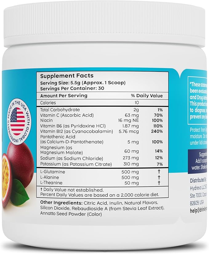 Electrolyte Powder with Amino Acids Drink Mix | Sugar Free Passionfruit 30 Servings | High Potassium Magnesium | Keto Friendly Non-GMO | Hydration Powder Hydration Revolution