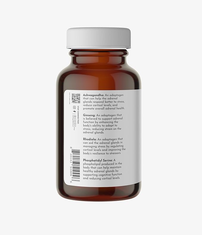JUST INGREDIENTS Adrenal Support Complex with Ashwagandha Rhodiola and Panax Ginseng - Capsules