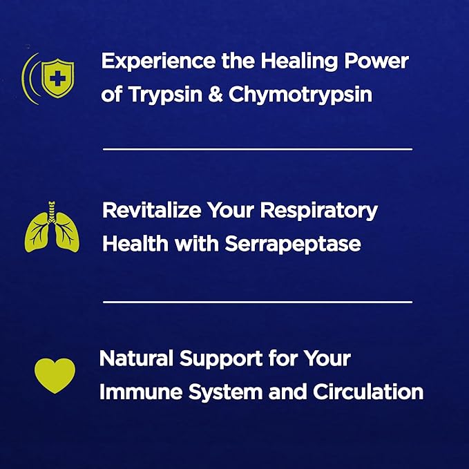 Proteolytic Enzymes 3X with SerrapeptaseTrypsin &amp Chymotrypsin | Reduces Edema &amp Irritation from Tissue Injury -Supports Body Wellness &amp Recovery- Digestive Supplement - 90 Capsules