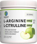 L-Arginine 5000mg + L-Citrulline 2000mg Complex Powder Supplement Drink Mix - Nitric Oxide Booster for Heart Health Blood Flow &amp Energy - 30 Servings (Green Apple)
