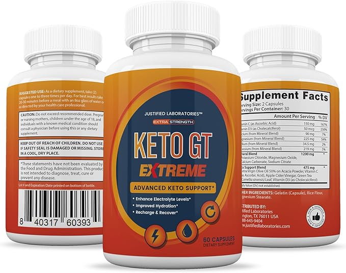 (2 Pack) Keto GT Extreme Keto Pills 1675MG New &amp Improved Formula Contains Apple Cider Vinegar Extra Virgin Olive Oil Powder Green Tea Leaf 120 Capsules
