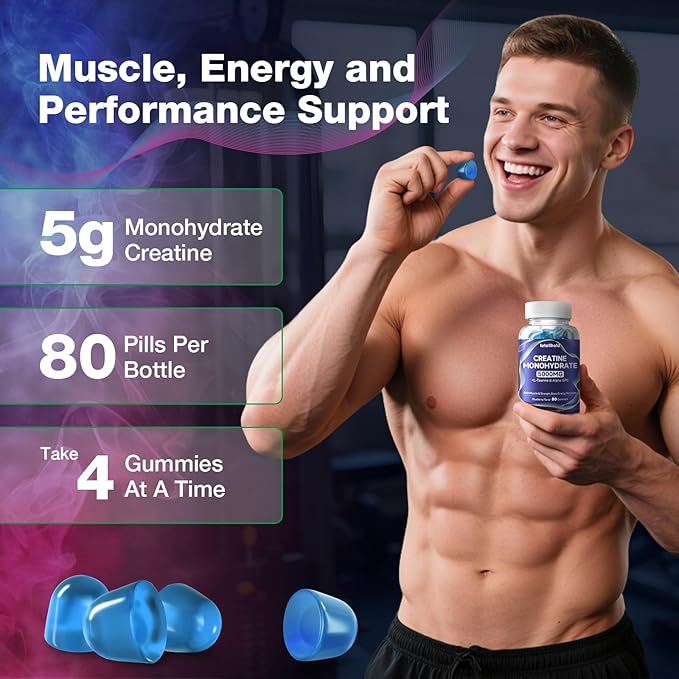 2-Pack Creatine Gummies for Women＆Men - 5g Creatine Monohydrate Gummies With L-Taurine &amp Alpha Gpc for Boost Focus Endurance Strength and Muscle Growth - Vegan Non-GMO (Blueberry 160 ct)