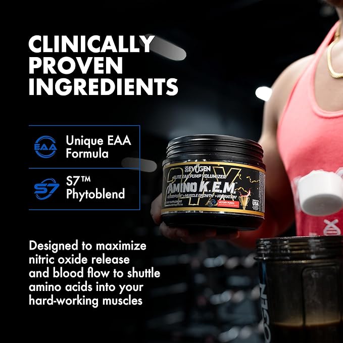 Evogen Amino K.E.M. - EAA &amp BCAA Powder Pump Volumizer | BCAAs Amino Acids Supplement for Blood Flow Muscle Growth &amp Hydration | Victory Punch | 30 Servings