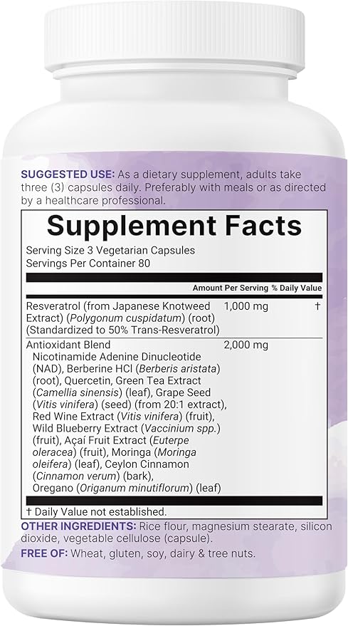 Micro Ingredients Resveratrol NAD Complex 3000mg for Women &amp Men 240 Veggie Capsules | NMN Supplement Alternative | 11-in-1 Blend with NAD+ Quercetin Moringa Berberine Grape Seed &amp Oreg