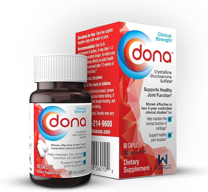 Dona Crystalline Glucosamine Sulfate 750 Mg Joint Supplement Pills for Knee Comfort &amp Joint Health Support 750 Mg 60 Count
