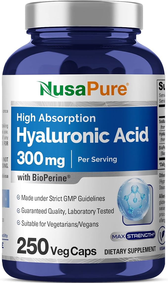 NusaPure Hyaluronic Acid 300mg 250 Veggie Capsules (Non-GMO Vegan)