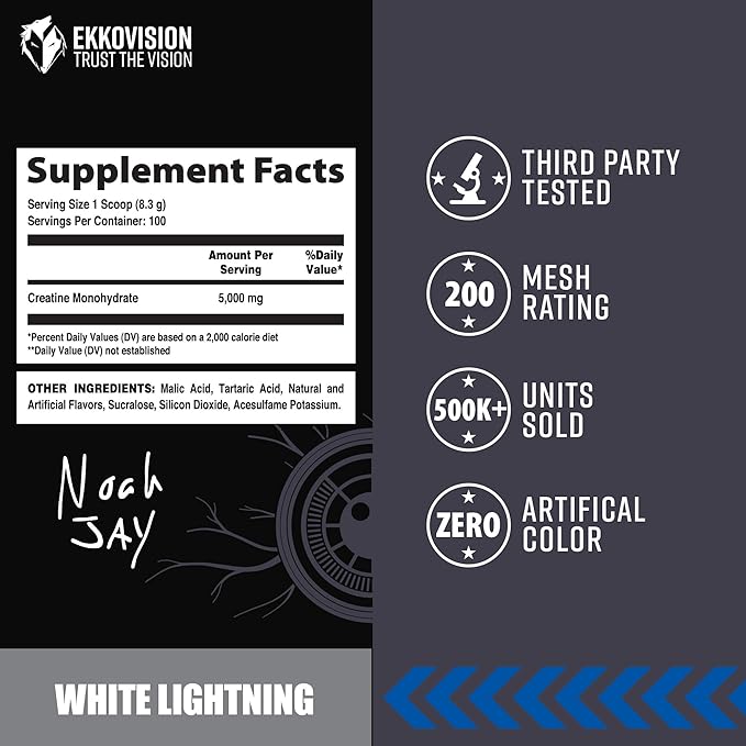 Ekkovision Creatine Monohydrate Powder Micronized Pre Workout &amp Post Workout Supplement for Men &amp Women - White Lightning 1.06 Pound (Pack of 1)