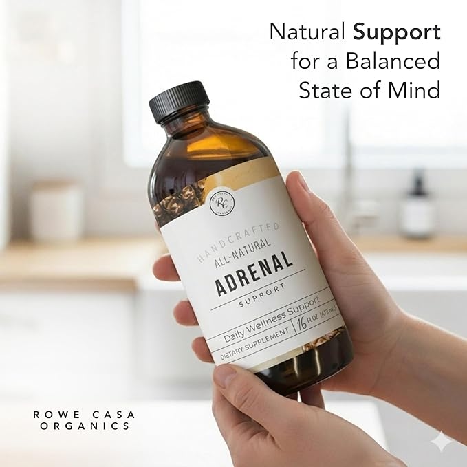 Rowe Casa Organics Adrenal Support Supplements for Daily Balance &amp Vitality – Liquid Drops with Organic Botanical Herbs – Unflavored Formula for Adults &amp Ages 12 &amp Up 16 Fl. Oz.