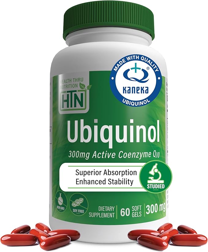 Health Thru Nutrition Ubiquinol 300mg 60 Softgels as Kaneka QH Reduced CoQ-10 | Stabilized - 3rd Party Tested | Enhanced Bioavailability | Cardiovascular &amp Mitochondria Function Support | Non-GMO