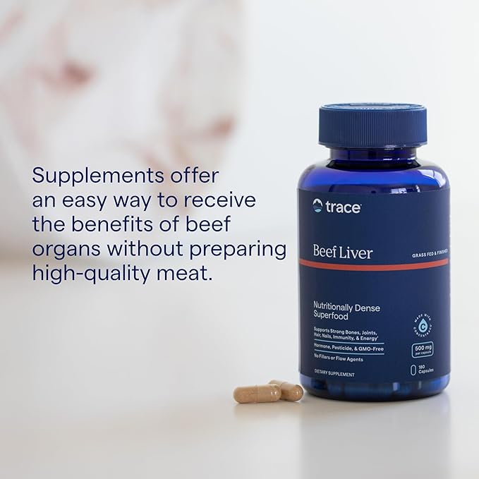 Trace Minerals Beef Liver - Beef Liver Supplement for Overall Body Health - Bone Energy Immune &amp Organ Support - Healthy Hair &amp Skin - Natural Superfood - Gluten-Free - 180 Count (30 Serving