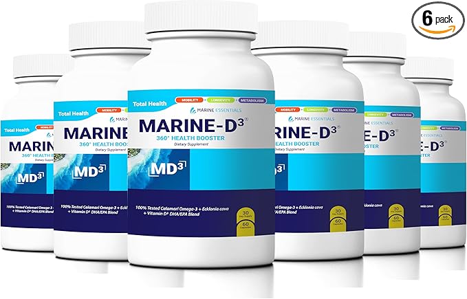 Marine Essentials- Marine D3 Omega 3 Calamari Ecklonia Cava DHA (6 Bottles - 360 Capsules)
