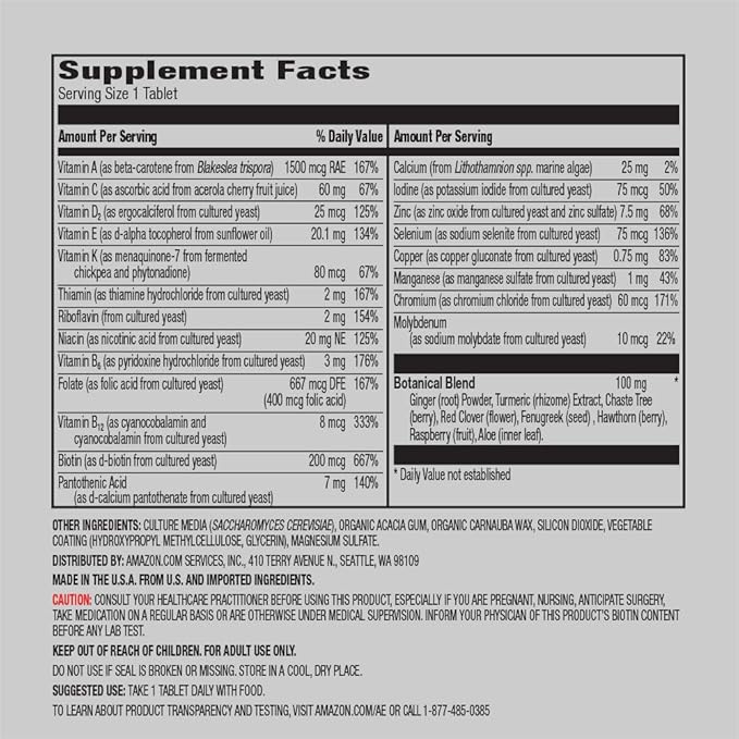 Amazon Elements Women‚ 40+ One Daily Multivitamin 66% Whole Food Cultured Vegan 65 Tablets 2 month supply (Packaging may vary)