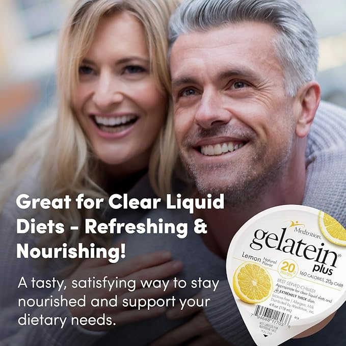 Gelatein Plus Lemon: 20 grams of protein. Ideal for clear liquid diets swallowing difficulties dialysis and oncology. Great pre or post-workout snack. (36 pack)