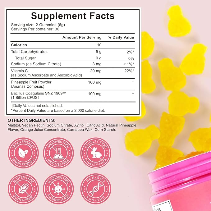 Vaginal probiotics Pineapple Gummies for Women ph–Slippery elm Feminine Balance Gummiesph Balance probiotics for Women Feminine Care