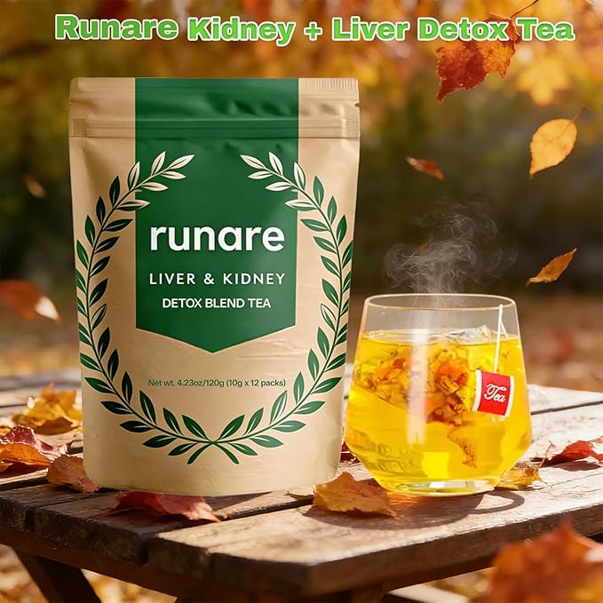 Runare Dandelion &amp Goji Detox Tea - Liver &amp Kidney Detox Tea with Dandelion Root Goji Berry Cassia Seed Orange Peel &amp Chrysanthemum Natural Herbal Blend 、Caffeine-Free – 12 Servings