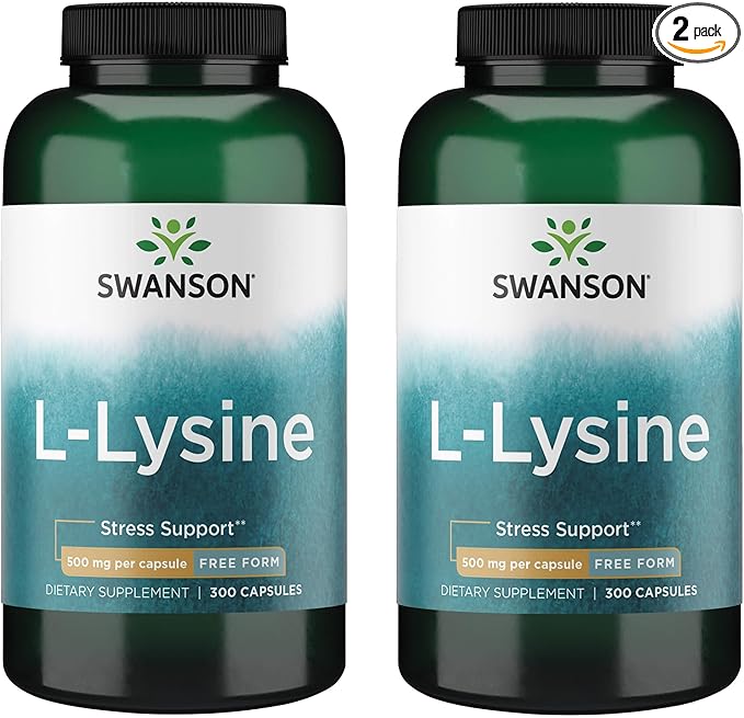 Swanson L-Lysine - Amino Acid for Stress Antioxidant Nervous System &amp Immune Support - Aids Calmness &amp Relaxation* - Non-GMO - 300 Capsules (2 Pack)