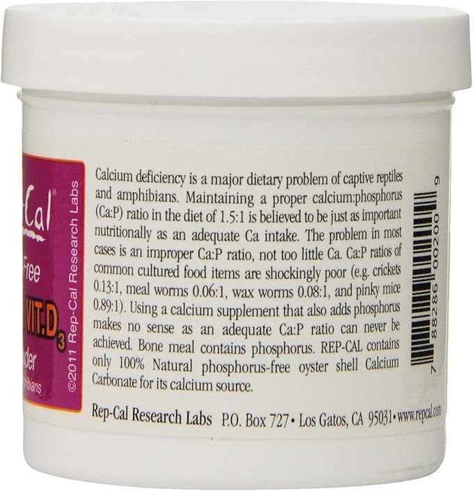 Rep-Cal Phosphorus Free Calcium with Vitamin D3 - Ultrafine Powder 3.3 oz - Pack of 6