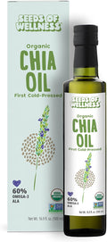 Seeds of Wellness - Organic Chia Seed Oil Essential Bio Nutrients Fatty Acids Omega-3 ALA Plant-Based Cold-Pressed Unrefined Non GMO 16.9 Fl Oz (500 ml) Glass Bottle Pack of 1 Chile