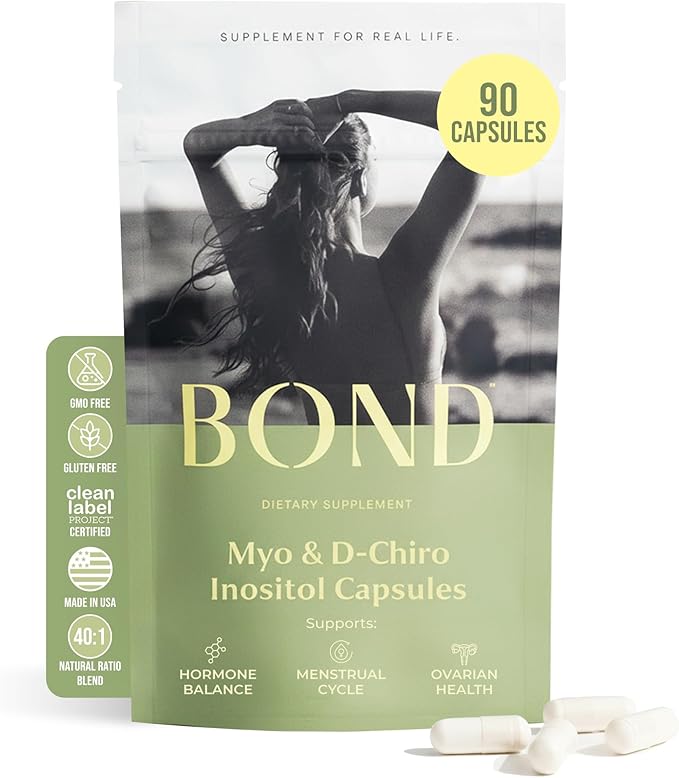 BOND Myo-Inositol &amp D-Chiro Inositol Supplement for Women | Supports PCOS &amp Hormone Balance Ovulation &amp Regular Cycles – 40:1 Ratio | Fertility Supplements for Women | 90 Vegan Capsules (