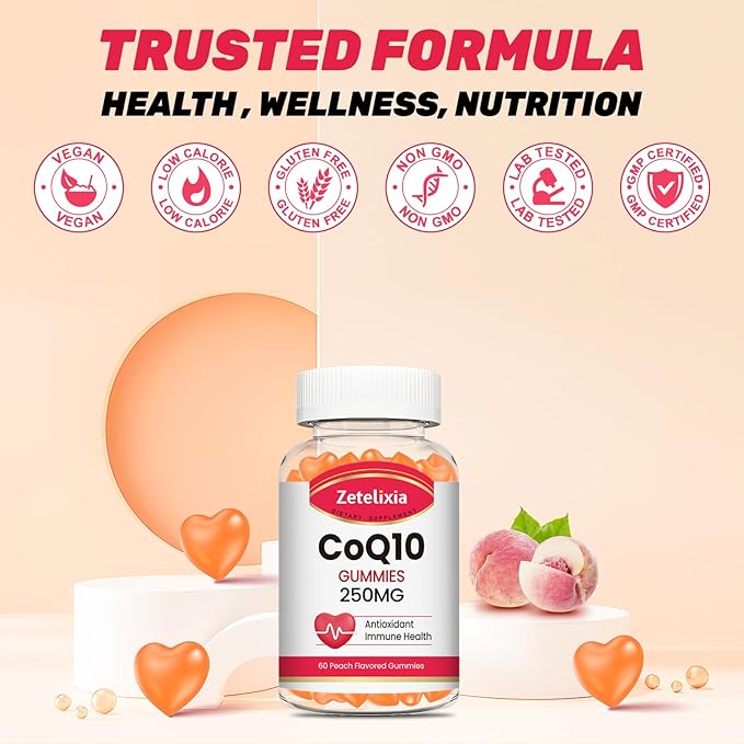 2 Pack CoQ10 Gummies 5X Better Absorption Coenzyme Q10 for Cellular Energy and Antioxidant Support 120 Peach Gummies