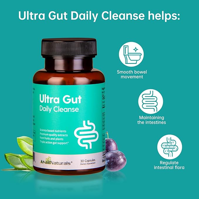 Ultra Gut Daily Cleanse - 15 Day Cleanse with Cascara Sagrada Senna Leaf Psyllium Husk Dietary Fiber 2.5B CFU Probiotics Gut Health Support Non-GMO 30 Capsules (2)