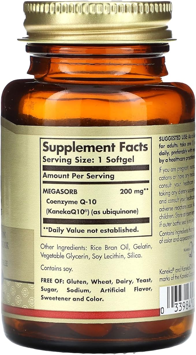 Solgar Megasorb CoQ-10 200 mg 60 Softgels - Supports Heart &amp Brain Function - Coenzyme Q10 Supplement - Enhanced Absorption - Gluten Free Dairy Free - 60 Servings