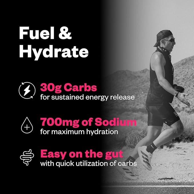 Salty Carbs Electrolyte Drink Mix 30g Dual-Action Carbs + 700mg Sodium Endurance Fuel for Runs Rides and Races Gluten-Free Dairy-Free Non-GMO (30 Servings Raspberry Lemonade)