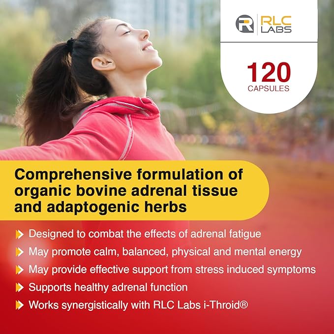 RLC Labs a-Drenal 240 Capsules - Herbal Cortisol Supplement with Ashwagandha Ginger &amp Rhodiola to Support Balance Mood Energy &amp Vitality - Adrenal Support Formula for Adult (2 Month Suppl