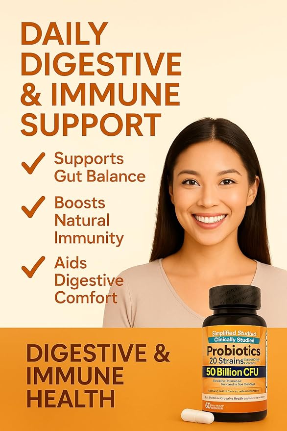 Probiotics 50 Billion CFU 20 Strains 60 Vegetarian Capsules Non-GMO Digestive Enzyme Complex 3 Pack 90 Day Supply