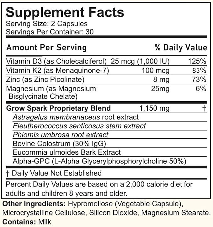 WNW Mortaine Grow Spark Kids Growth Support Supplement Bone Development &amp Nutrient Absorption Formula for Children &amp Teens 60 Capsules Ages 8+