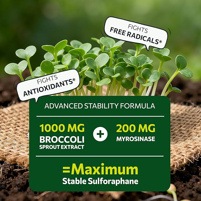 Sulforaphane Supplement from Broccoli Sprouts DIM and CDG Triple Blend Natural Enzyme Myrosinase for High Sulforaphane Broccoli Supplement for Detox Antioxidant and Balance 60 Vegan Softgels