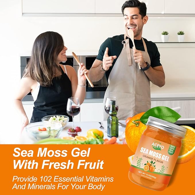 (12 OZ) Sea Moss Gel Organic Raw Vegan Orange Flavored Irish Seamoss 102 Vitamins and Minerals Wild Harvested Non-GMO Immune Defense Booster Thyroid Digestive Support