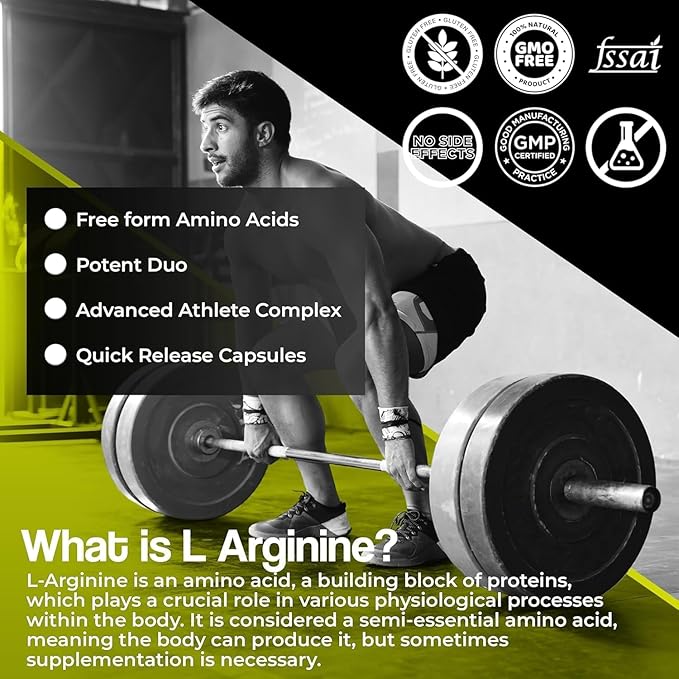 L-Arginine 1000 mg with Chromium Picolinate | 60 Veg Capsules | Good for Muscle Growth Stamina Recovery Immune Booster &amp Energy | for Both Men &amp Women