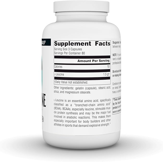 Source Naturals L-Leucine Free Form Essential Amino Acid Supplement for Energy Support* - 500 mg -240 Capsules