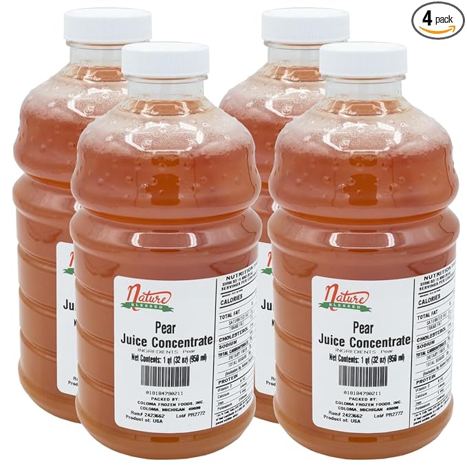 Nature Blessed 100% Pure Pear Fruit Juice Concentrate - 4 Quarts (4/32 fl oz bottles) Great for Home Vintners Brewers Cider Mead Spirits or Smoothies