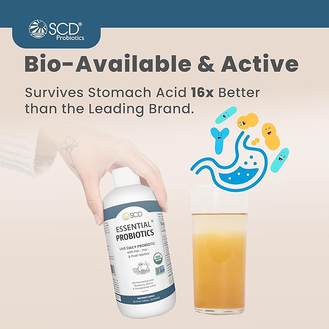 SCD Probiotics SCD Essential Probiotics for Women Men Kids and Toddlers Live Probiotic for Digestion and Immunity Gut Health Liquid Probiotic Supplement with 11 Strains – 16.3 fl oz (3 Pack)